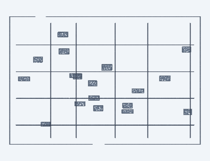 Top-down view of the office map: a grid of thin walls with desks scattered between them